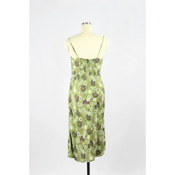 Aritzia WILFRED Bellow Green Floral Crepe Gathered Bust Midi Slip Dress, Size 2 - Picture 3 of 15